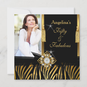 Fantastische 50 Gold Schwarz Zebra Foto Geburtstag Einladung