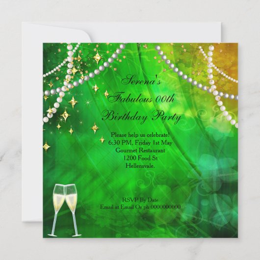 Fantastische 50 Green Gold Heelse Champagne Geburt Einladung (Rückseite)