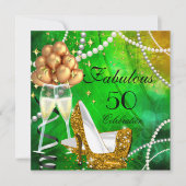 Fantastische 50 Green Gold Heelse Champagne Geburt Einladung (Vorderseite)