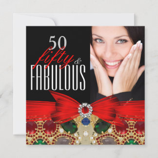 Fantastische 50 Jewel Red Black Foto Geburtstagspa Einladung