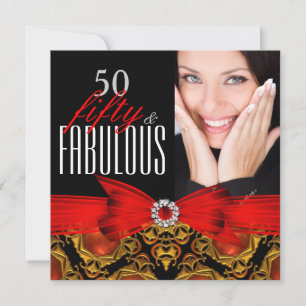Fantastische 50 Juwel Rot Schwarz 50. Geburtstagsf Einladung