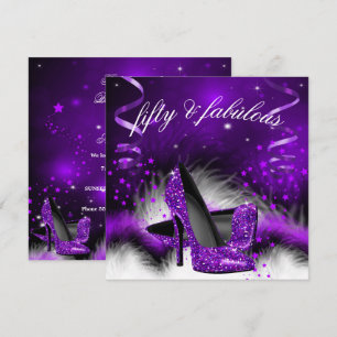 Fantastische 50 lila High Heel Geburtstagsfeier Einladung