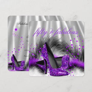 Fantastische 50 Lila Silber High Heel Geburtstagsf Einladung