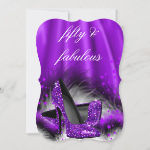 Fantastische 50 lila Sterne High Heels Geburtstags Einladung