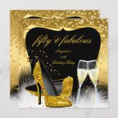 Fantastische 50 Party Gold Champagner Glitzer Heel Einladung (Vorne/Hinten)