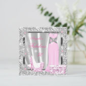 Fantastische 50 Party leichte rosa Silberschneeflo Einladung (Stehend Vorderseite)