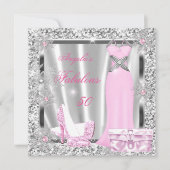 Fantastische 50 Party leichte rosa Silberschneeflo Einladung (Vorderseite)