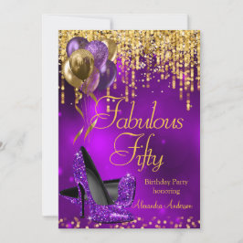 Fantastische 50 Party Lila Glitzer Gold High Heel Einladung