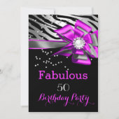 Fantastische 50 Party Pink Zebra Schwarzer Silberp Einladung (Vorderseite)