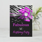 Fantastische 50 Party Pink Zebra Schwarzer Silberp Einladung (Stehend Vorderseite)