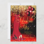 Fantastische 50 Party Red Glitzer Gold Heelse Klei Einladung (Vorderseite)