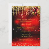 Fantastische 50 Party Red Glitzer Gold Heelse Klei Einladung (Rückseite)