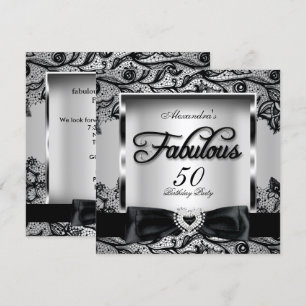 Fantastische 50 Party Silber Grau Damast Schwarz S Einladung