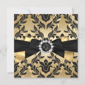 Fantastische 50 Pearl Gold Bow Black Damask Einlad Einladung (Rückseite)