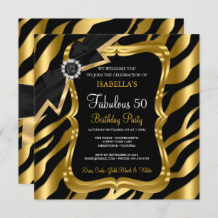 Fantastische 50 Pearl Gold Bow Black Zebra Einladu Einladung