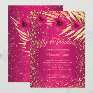 Fantastische 50 Pink Gold Sparkle Blumengeburt Einladung