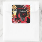 Fantastische 50 Red Heelses Gold Bubbles Geburtsta Quadratischer Aufkleber (Tasche)