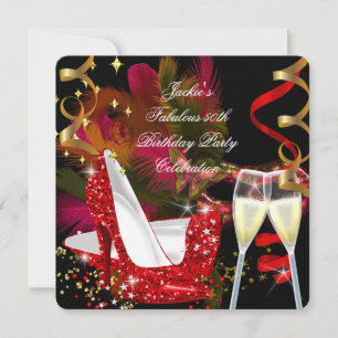 Fantastische 50. Rot Gold Glitter High Heel Party Einladung
