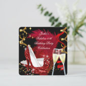 Fantastische 50. Rote Glitzer Geburtstagsparty Einladung (Stehend Vorderseite)