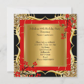 Fantastische 50 Rote Heels Blossom Schwarzer Glitz Einladung (Rückseite)