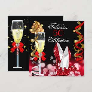 Fantastische 50 rote schwarze goldene Blasen Party Einladung