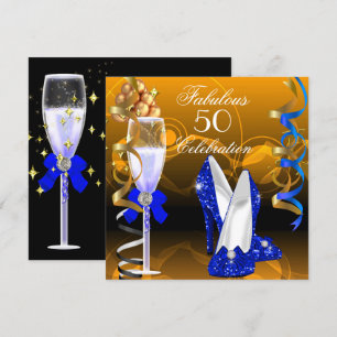 Fantastische 50 Royal Blau Gold Orange Geburtstags Einladung