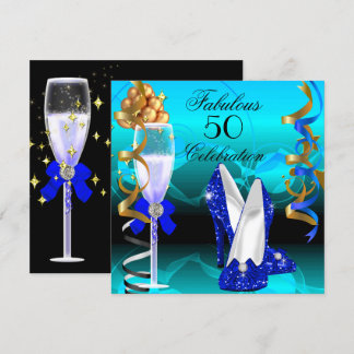 Fantastische 50 Royal Blue Aquamarin Gold Geburtst Einladung
