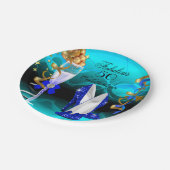 Fantastische 50 Royal Blue Aquamarin Gold Geburtst Pappteller (Schrägansicht)