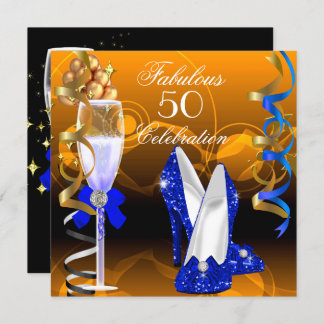 Fantastische 50 Royal Blue Gold Orange Geburtstags Einladung