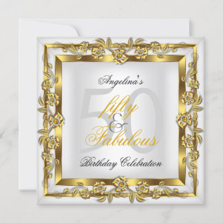 Fantastische 50 White Floral Gold Geburtstagsparty Einladung
