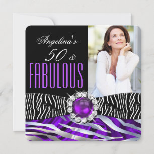 Fantastische 50 Zebra Lila Seide Silber Geburtstag Einladung