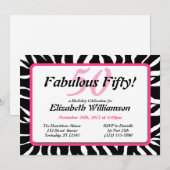 Fantastische 50 Zebra Print & Pink Birthday Einlad Einladung (Vorne/Hinten)