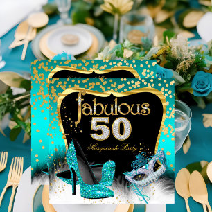Fantastische 50er Maskenparty Türkis Gold Einladung