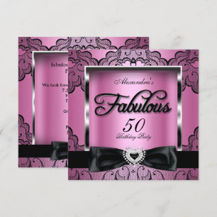 Fantastische 50er-Party Pink Damast Schwarz Spitze Einladung