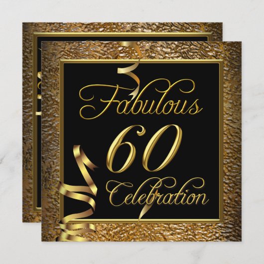 Fantastische 60 Celebration Gold Black Birthday Pa Einladung (Vorne/Hinten)