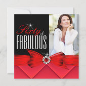 Fantastische 60 Foto Rot Schwarz Elegant Geburtsta Einladung (Vorderseite)