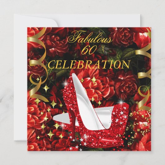Fantastische 60 Rot-Gold-High Heels Blüte Einladung (Vorderseite)