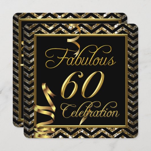 Fantastische 60 Zickzack Gold Black Birthday Party Einladung (Vorne/Hinten)