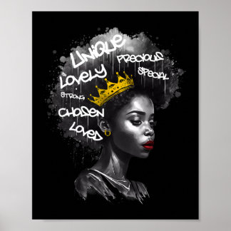 Fantastische Afro-schwarze Frau mit bestärkenden W Poster