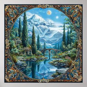 🌌 Fantastische Berglandschaft Traumhafte Mystisch Poster