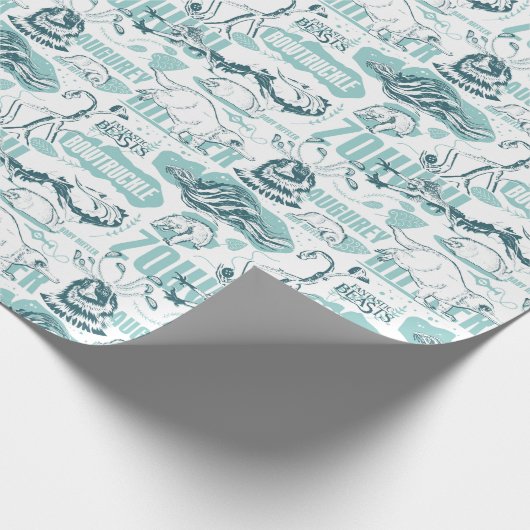 Fantastische Bestien blaues Muster Geschenkpapier (Ecke)