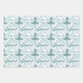 Fantastische Bestien blaues Muster Geschenkpapier Set (Vorderseite)