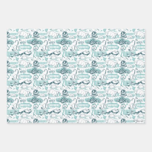Fantastische Bestien blaues Muster Geschenkpapier Set (Vorderseite)