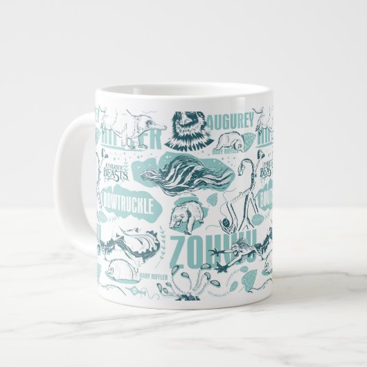Fantastische Bestien blaues Muster Jumbo-Tasse (Vorderseite Links)