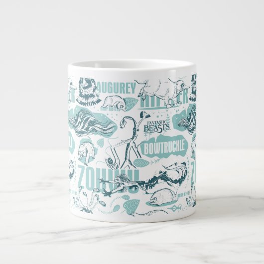 Fantastische Bestien blaues Muster Jumbo-Tasse (Vorderseite)