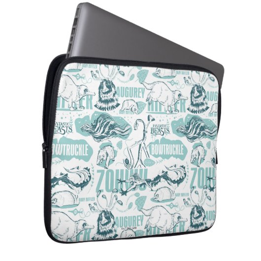 Fantastische Bestien blaues Muster Laptopschutzhülle (Vorne Rechts)