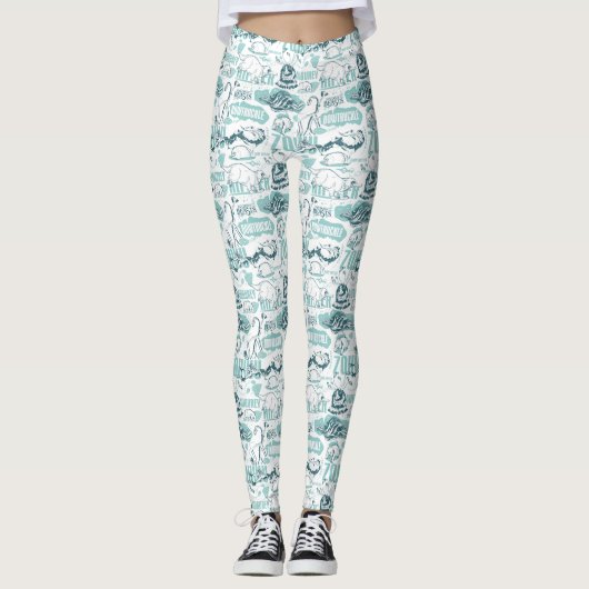 Fantastische Bestien blaues Muster Leggings (Vorderseite)