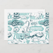 Fantastische Bestien blaues Muster Postkarte (Vorne/Hinten)