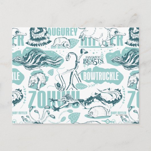 Fantastische Bestien blaues Muster Postkarte (Vorderseite)