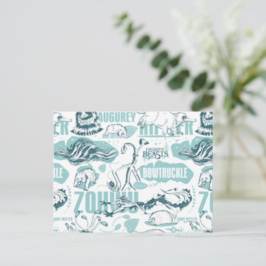 Fantastische Bestien blaues Muster Postkarte (Stehend Vorderseite)
